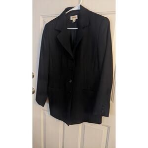Talbots Black Wool VTG Blazer, Size 8 Button Close, Front Pockets, Shoulder Pads